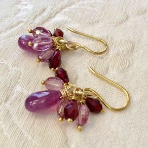 Sapphires, Pink Topaz, Garnets, Gold fill Earrings